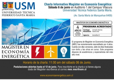 Te invitamos a charla informativa del Magíster en Economía Energética